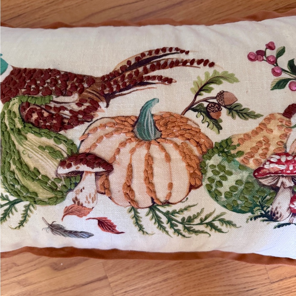 Martha Stewart Embroidered Harvest Scene Pillow, Pheasant Pillow - Picture 8 of 16